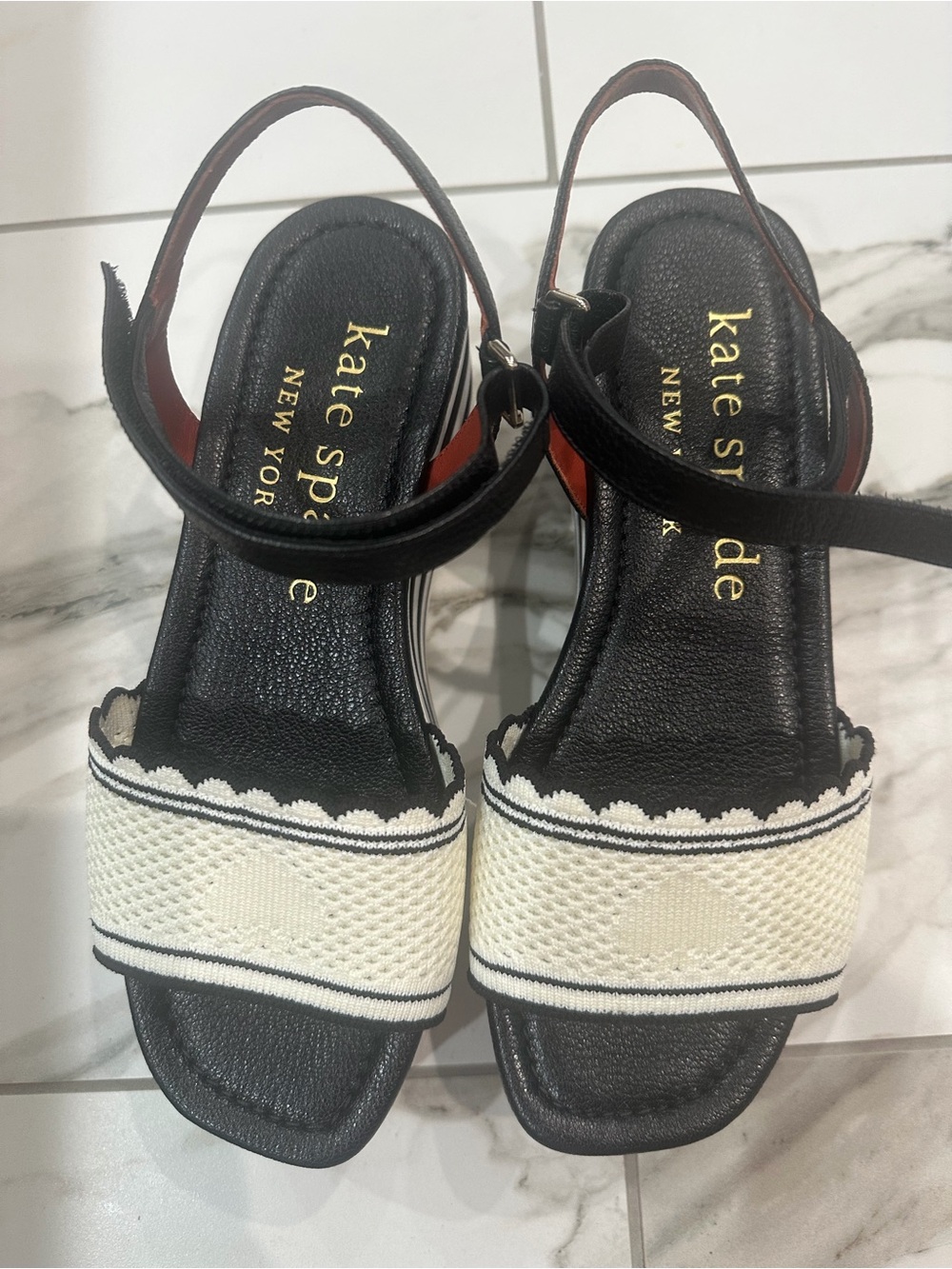 kate spade Black and White Scalloped Slingback Sandals